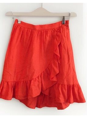 NEW J. CREW ruffle LINEN SKIRT Size 2 orange